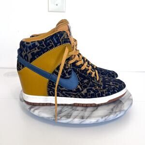 Nike 2013 Dunk Sky Hi Premium Hidden Wedge Women Sneakers Size 9 Gold Suede Blue